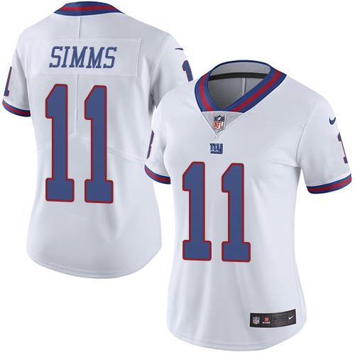 Nike Giants #11 Phil Simms White Women's Stitched NFL Limited Rush Jersey - Click Image to Close